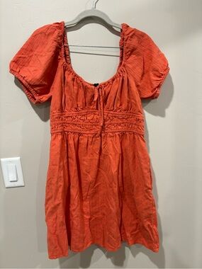 Madewell Salmon Orange Smocked Mini Dress with Tie